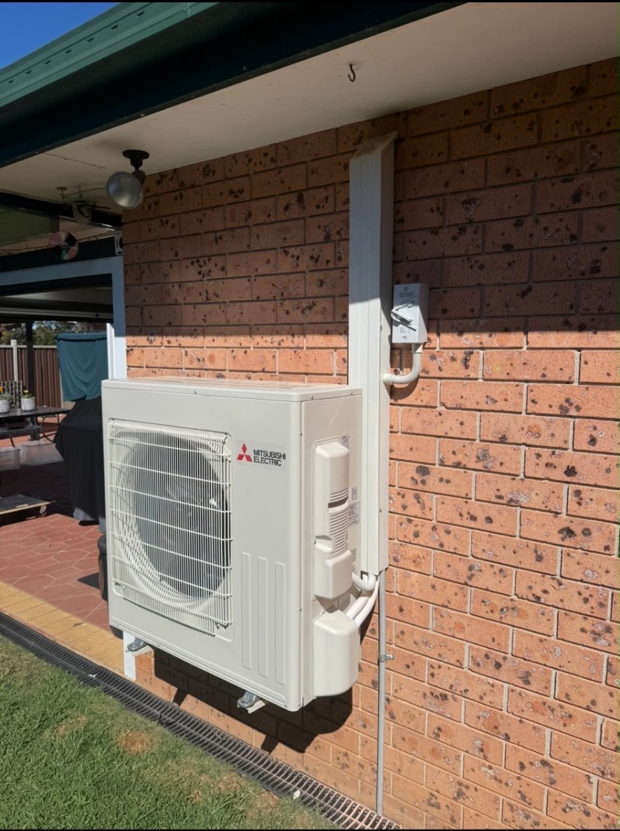 Completed Mitsubishi Electric outdoor air conditioning condenser installation